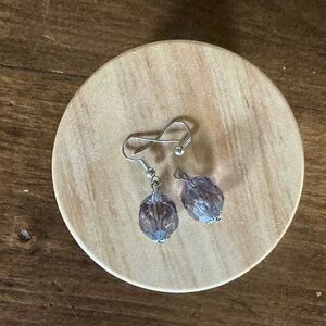 Smokey Gray Crystal Drop Earrings Faceted Glass Bead Dangle Silver Classic